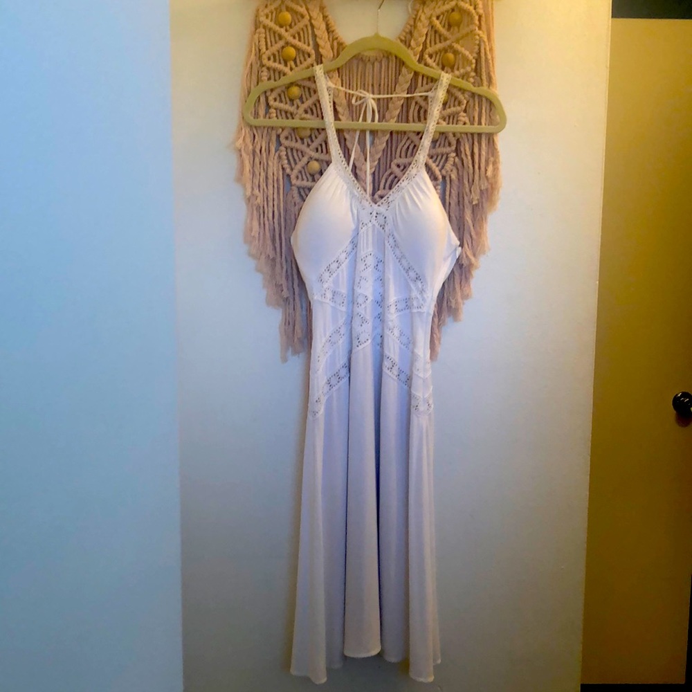 Lady in White! White sundress with intricate peep though, eyelet like detail.